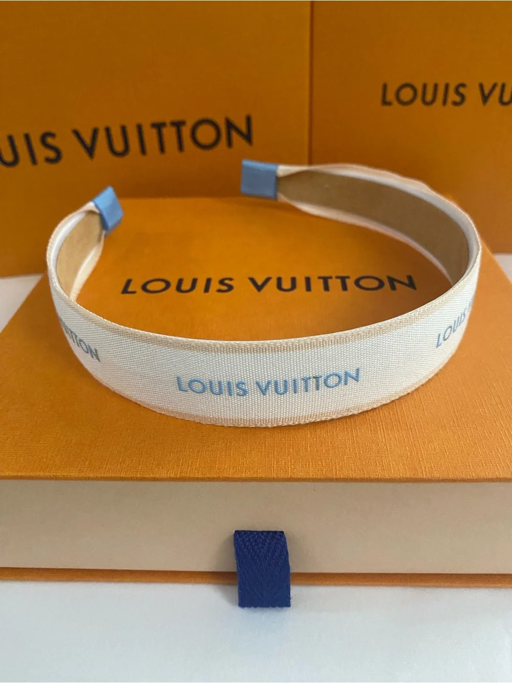 Louis Vuitton Ribbon Beige Canvas Logo Headband